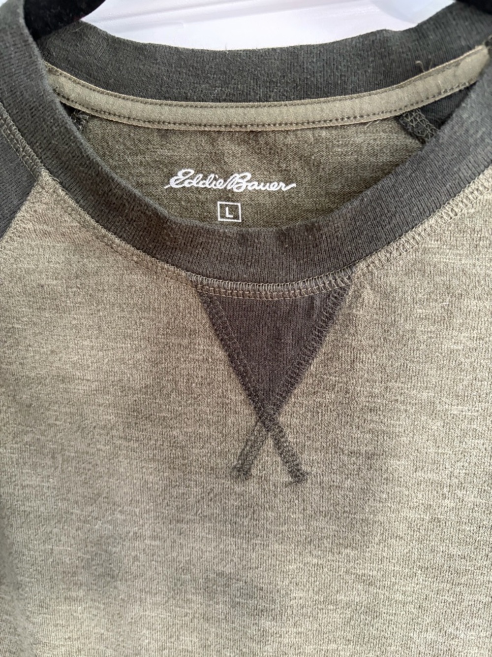 Eddie Bauer Two-Tone Olive Raglan Long Sleeve Shirt - Picture 2 of 3